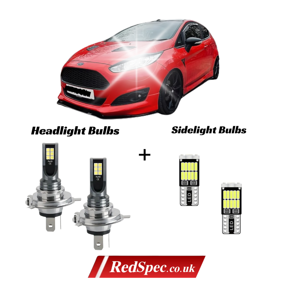 MK7 FIESTA 2008 - 2016 LED CONVERSION KIT H4 HEADLIGHTS + SIDELIGHTS ICE WHITE