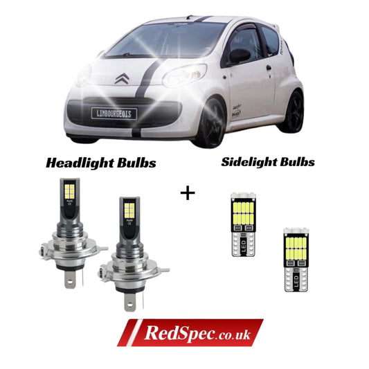 CITOREN C1 - PEUGEOT 107 - TOYOTA AYGO 2005 - 2014 LED CONVERSION KIT H4 HEADLIGHTS + SIDELIGHTS