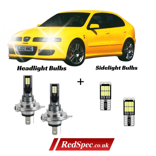MK1 SEAT LEON LED HEADLIGHT CONVERSION H7 + SIDELIGHTS ICE WHITE