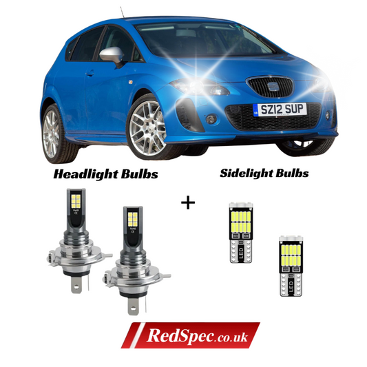 MK2 SEAT LEON 2005-2012 LED HEADLGHT CONVERSION H4 + SIDELIGHT ICE WHITE