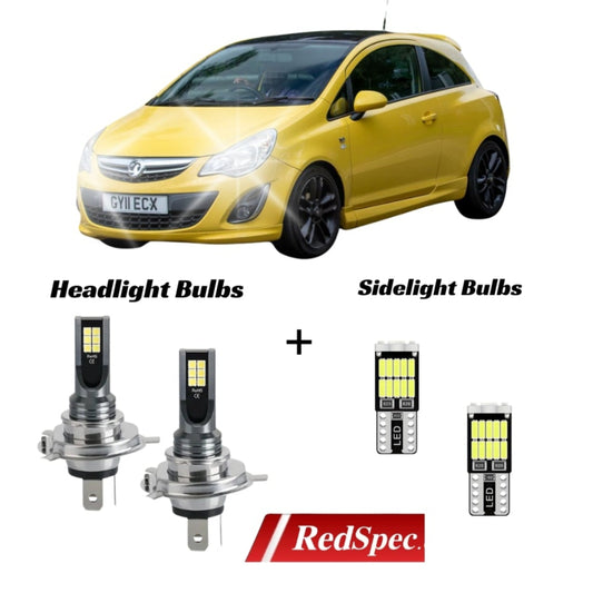 VAUXHALL CORSA D 2006 - 2014LED HEADLGHT CONVERSION H7 + SIDELIGHT ICE WHITE