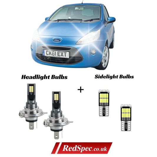 MK2 FORD KA 2009 - 2016 LED CONVERSION KIT H4 + SIDELIGHTS ICE WHITE
