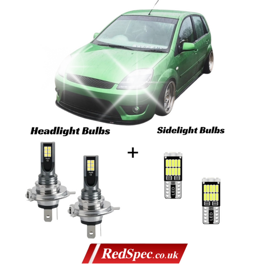 MK6 FIESTA 2002 - 2008 LED CONVERSION KIT H4 HEADLIGHTS + SIDELIGHT ICE WHITE