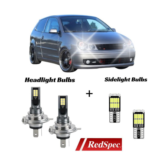 VW VOLKSWAGEN POLO 9N MK4 2001-2009 LED HEADLIGHT CONVERSION H7 + SIDELIGHT ICE WHITE