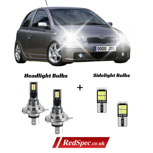 MK1 YARIS 1999 - 2006 LED HEADLIGHT CONVERSION KIT H4 ICE WHITE + SIDELIGHTS