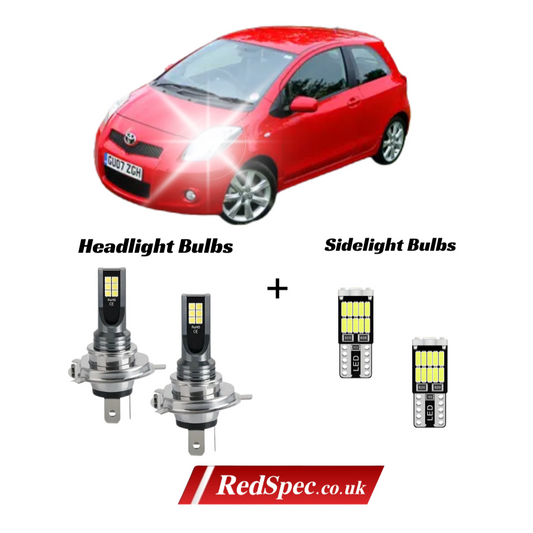 MK2 YARIS 2006-2011 LED HEADLIGHT CONVERSION + SIDELIGHT H4 ICE WHITE