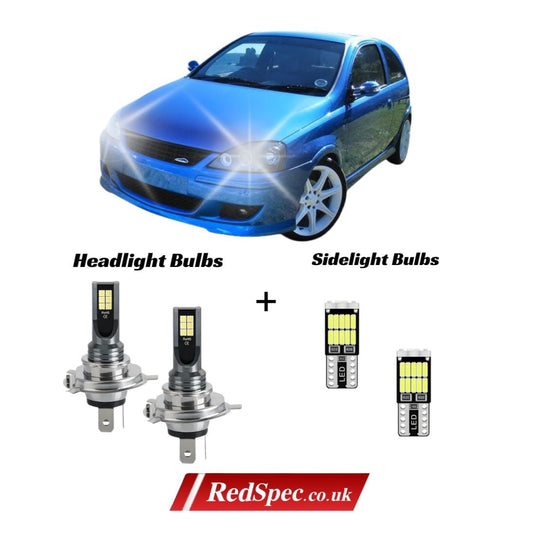CORSA C / COMBO VAN 2001 - 2011 LED HEADLGHT CONVERSION H7 + SIDELIGHT ICE WHITE