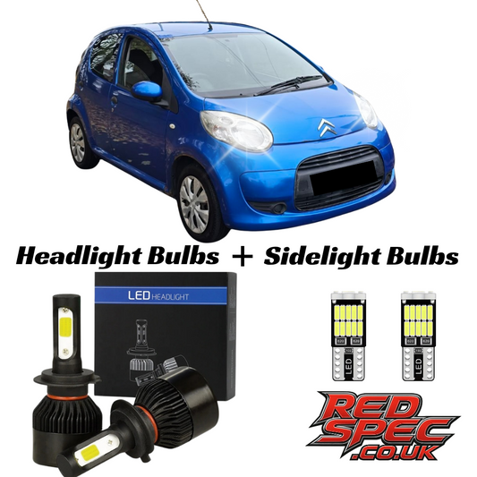 CITOREN C1 - PEUGEOT 107 - TOYOTA AYGO 2005 - 2014 LED CONVERSION KIT 6000K H4 HEADLIGHTS + SIDELIGHTS