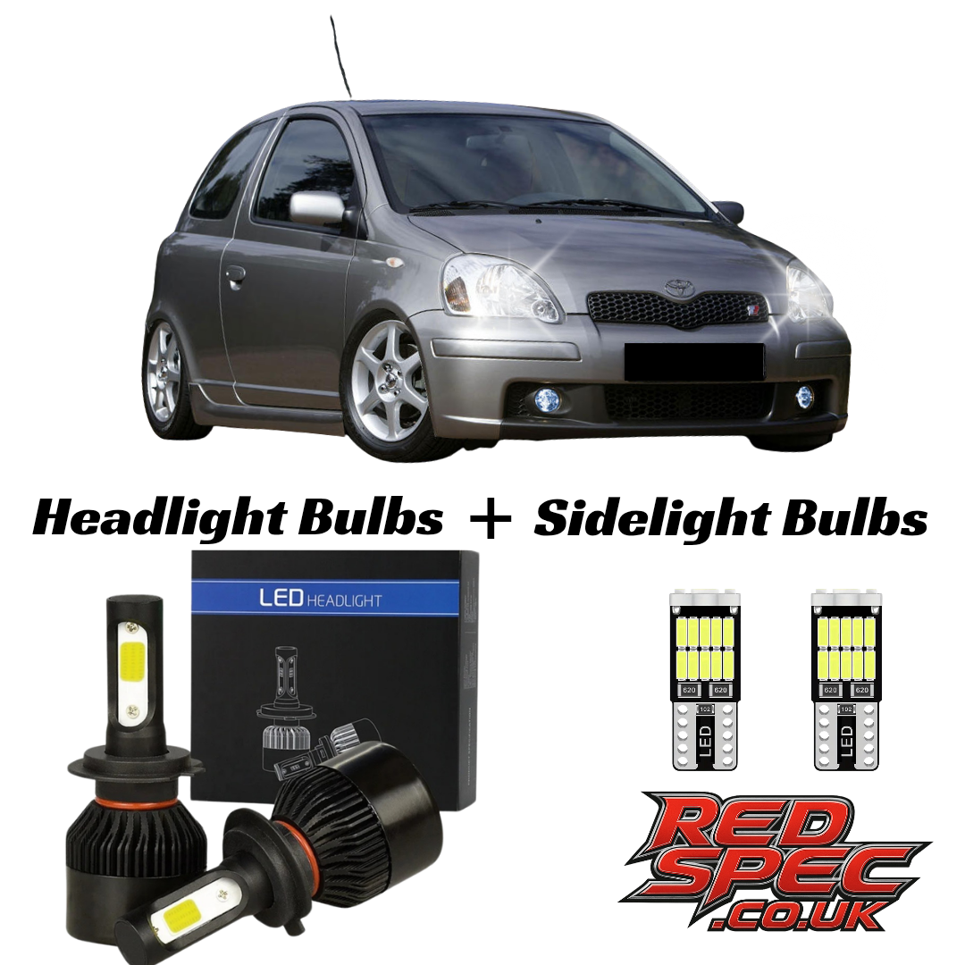 MK1 YARIS 1999 - 2006 LED HEADLIGHT CONVERSION KIT H4 ICE WHITE 6000K + SIDELIGHTS