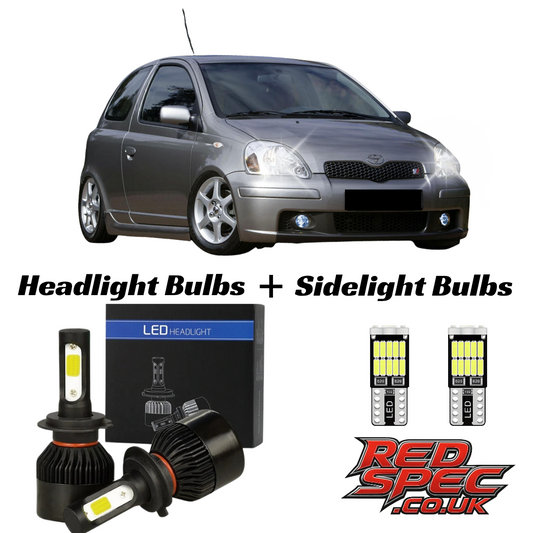 MK1 YARIS 1999 - 2006 LED HEADLIGHT CONVERSION KIT H4 ICE WHITE 6000K + SIDELIGHTS