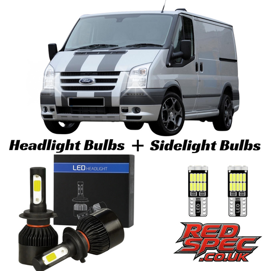 MK7 TRANSIT 2006 - 2014 LED CONVERSION KIT H4 + SIDELIGHTS ICE WHITE 6000K