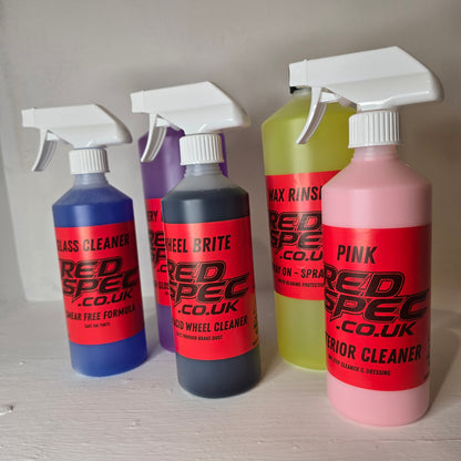 RedSpec Ultimate Detailing Bundle – Shampoo, Wheel Cleaner, Wax Rinse, Interior & Glass Kit