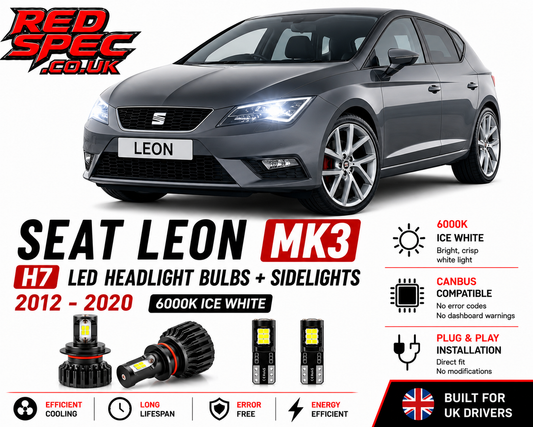 SEAT Leon MK3 H7 LED Headlight Bulbs + Sidelights 2012-2020 6000K Ice White