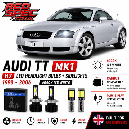 Audi TT MK1 H7 LED Headlight Bulbs + Sidelights 1998-2006 6000K Ice White