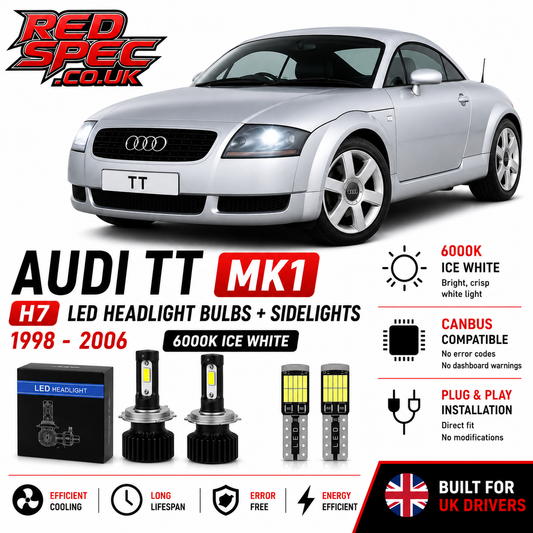 Audi TT MK1 H7 LED Headlight Bulbs + Sidelights 1998-2006 6000K Ice White