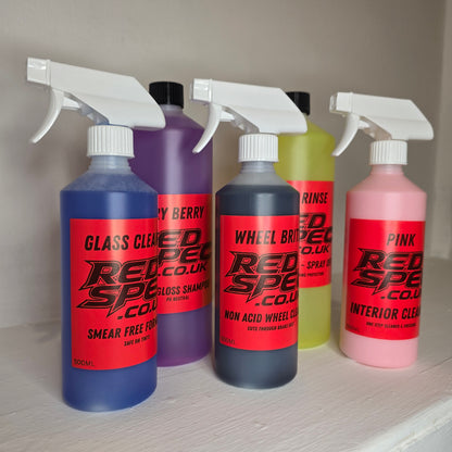 RedSpec Ultimate Detailing Bundle – Shampoo, Wheel Cleaner, Wax Rinse, Interior & Glass Kit